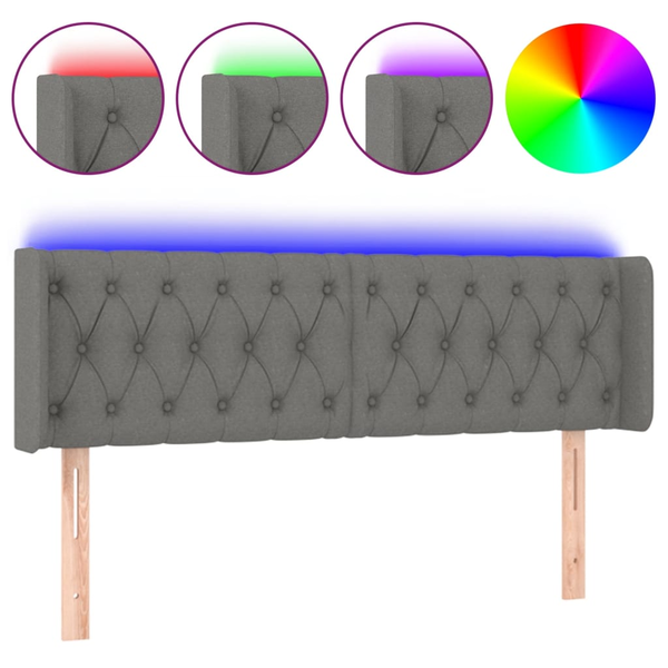 vidaXL vidaXL Zagłówek do łóżka z LED, ciemnoszary, 147x16x78/88 cm, tkanina