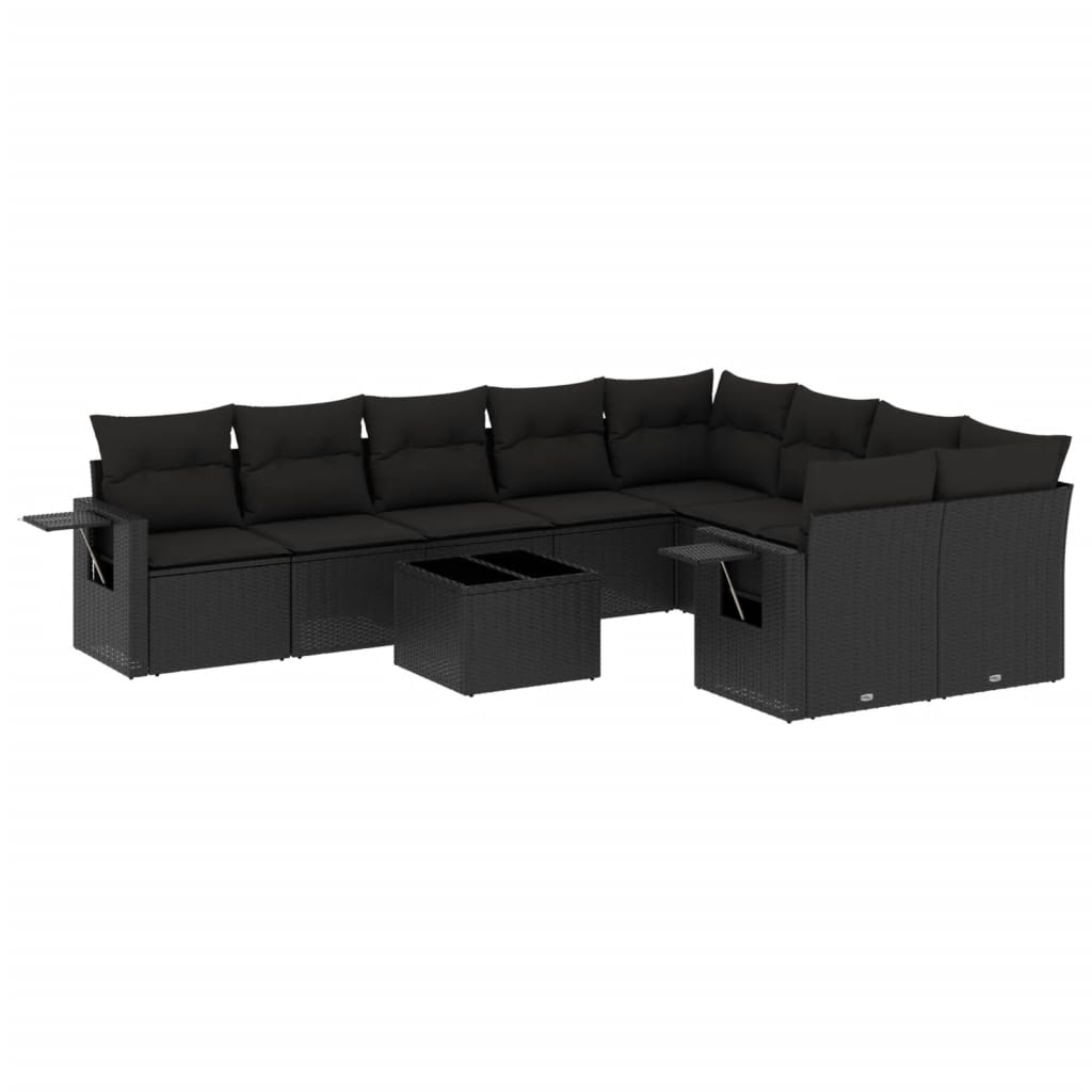 10 részes fekete polyrattan kerti ülőgarnitúra párnákkal (3220644)