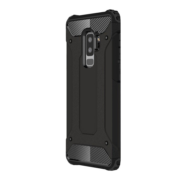 Defender műanyag telefonvédő (közepesen ütésálló, légpárnás sarok, szilikon belső, fémhatás) FEKETE [Samsung Galaxy S9 Plus (SM-G965)]