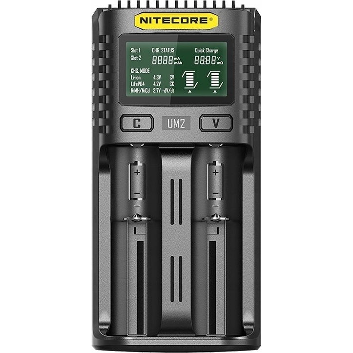 NiteCore UM2 Hengeres akku töltő LiFePO4, Lítiumion, NiCd, NiMH 10440, 14500, 14650, 16340, 16500, 16650, 17350, 17500, 17650, 18350, 18490, 18500, (UM2)