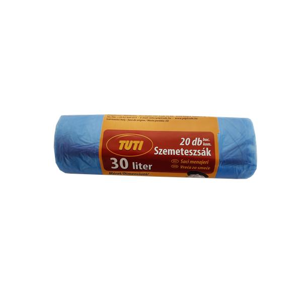 Szemeteszsák, 30 l, 20 db, 50x60 cm, 9 µ, TUTI, kék