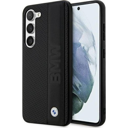 BMW Leather Textured & Stripe Samsung S23 hátlap tok, fekete (BMW339)