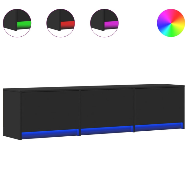 fekete szerelt fa TV-szekrény LED-ekkel 165 x 34 x 50 cm