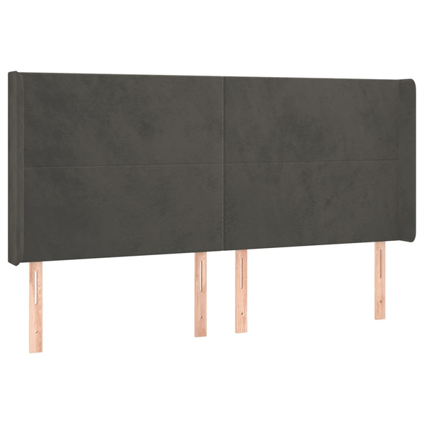 Tăblie de pat cu aripioare gri închis 203x16x118/128 cm catifea