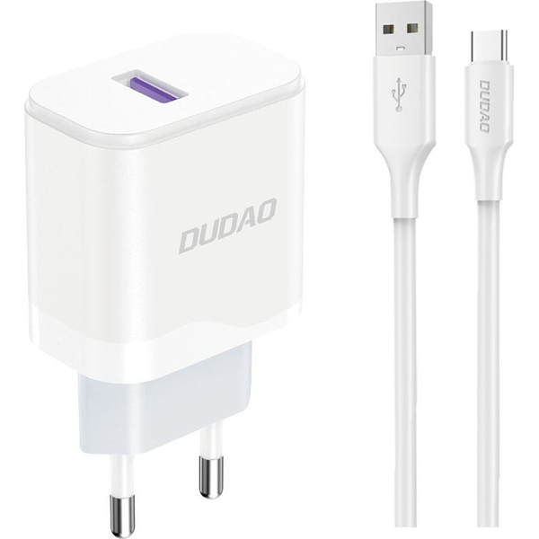 Мрежово зарядно Dudao, A20EU, USB-A 18W, бяло, с USB-A - USB-C кабел