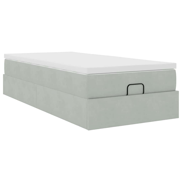 Cadru de pat otoman cu saltea Gri deschis 80x200cm catifea