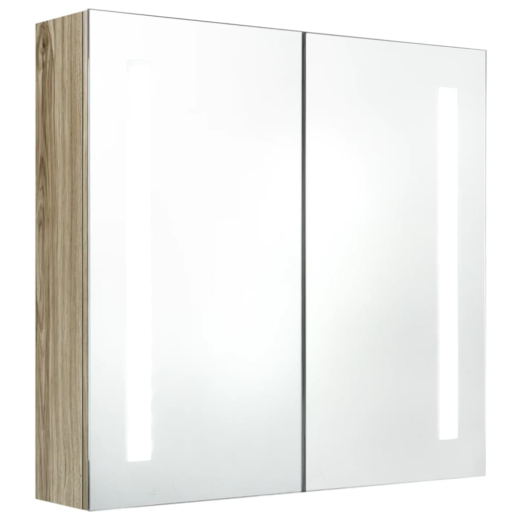 tölgyszínű LED-es tükrös fürdőszobaszekrény 62 x 14 x 60 cm (326522)