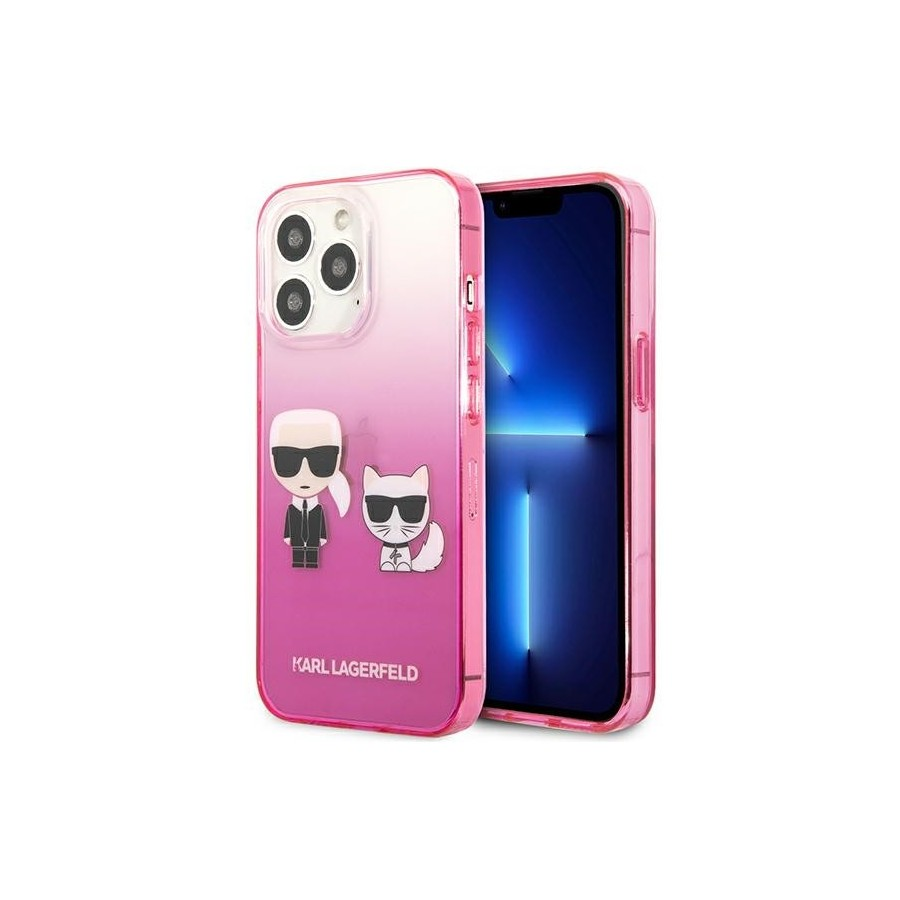 Karl Lagerfeld Gradient Ikonik Karl & Choupette Apple iPhone 13 Pro Szilikon Tok - Pink/Mintás (KLHCP13LTGKCP)