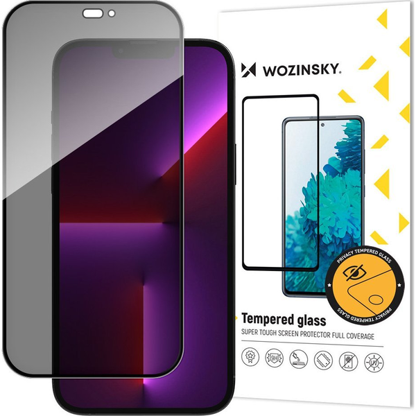 Privacy glass with Anti Spy filter for iPhone 15 Pro Wozinsky Privacy Glass - black