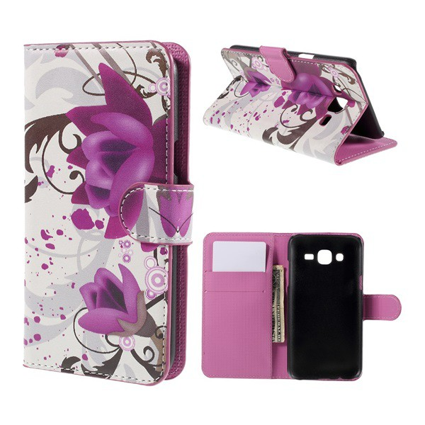 Tok álló, bőr hatású (FLIP, oldalra nyíló, asztali tartó funkció, lótuszvirág minta) FEHÉR [Samsung Galaxy J5 (2015) SM-J500] (5996457576067)