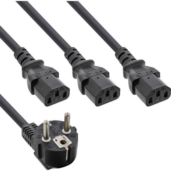 InLine B-16657G electriciteitssnoer Zwart 1 m Netstekker type F 3 x C13 stekker