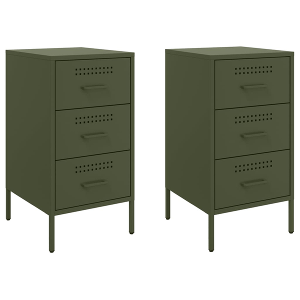 Noptiere 2 buc. verde măslină 36x39x68cm oțel laminat la rece