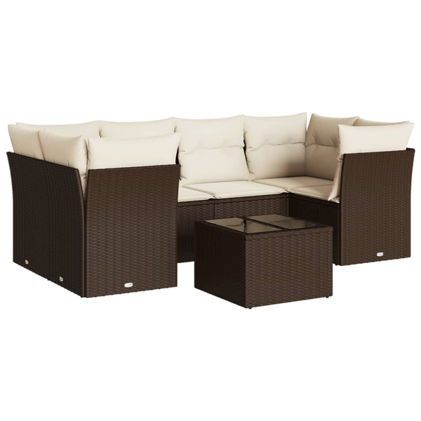 7 részes barna polyrattan kerti ülőgarnitúra párnákkal