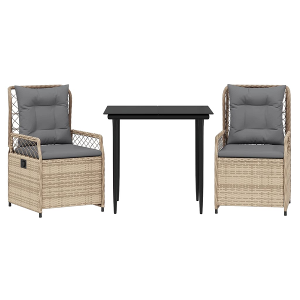 Set mobilier de grădină cu perne, 3 piese, bej, poliratan