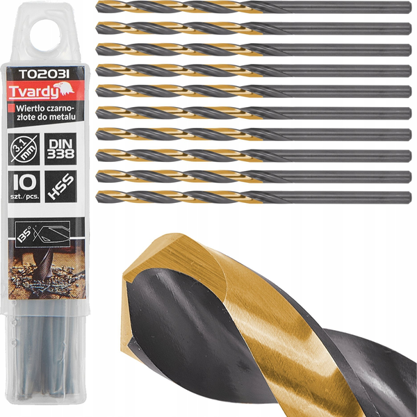 Wiertło Tvardy Wiertło czarno-złote do metalu HSS 3.10mm (10/300/3000)