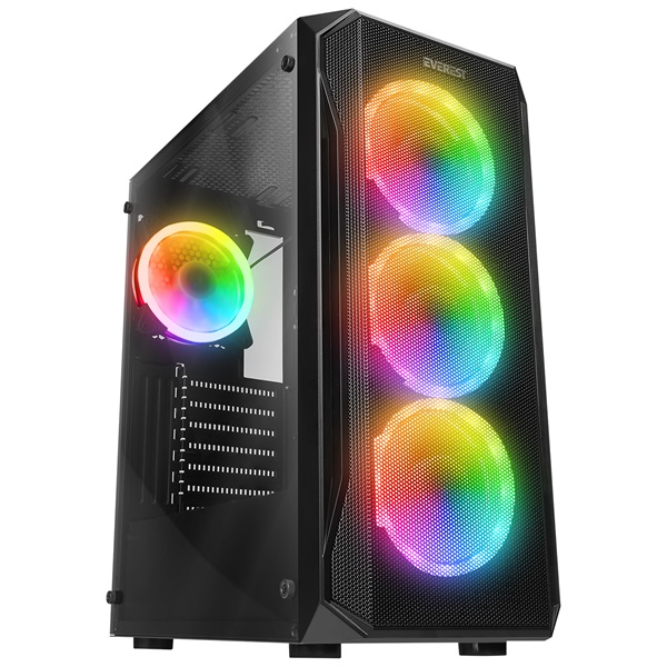 Everest Számítógépház - X-RACER (fekete; üveg; ATX; alsó táp; 4x120mm LED, 1xUSB3.0 + 2xUSB2.0) (42432)