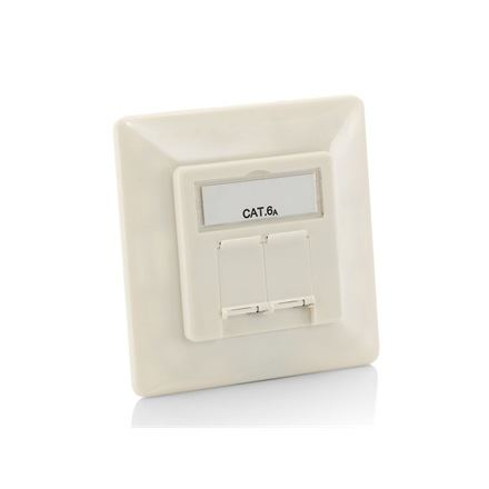 Equip Keystone süllyeszthető csatlakozó aljzat 2 port, Cat6A, STP, 80x80mm, fehér (5db/csomag) (125772) (e125772)
