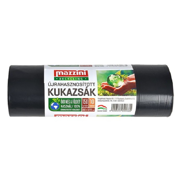 Mazzini Újrahasznosított szemeteszsák 150 l (10 db / tekercs) - Fekete (104090)