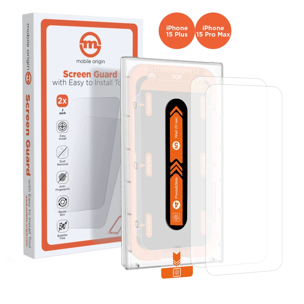 Mobile Origin Orange Screen Guard iPhone 15 Pro Max/15 Plus Edzett üveg kijelzővédő (2db) (SGA-I15PROMAX-2PK)