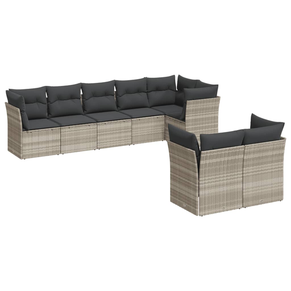 Set mobilier de grădină cu perne, 8 piese gri deschis poliratan
