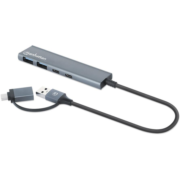 Manhattan 181075 hálózati csatlakozó USB 3.2 Gen 1 (3.1 Gen 1) Type-A + Type-C 5000 Mbit/s Szürke