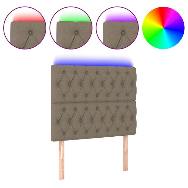 Tăblie de pat cu LED, gri taupe, 90x7x118/128 cm, textil