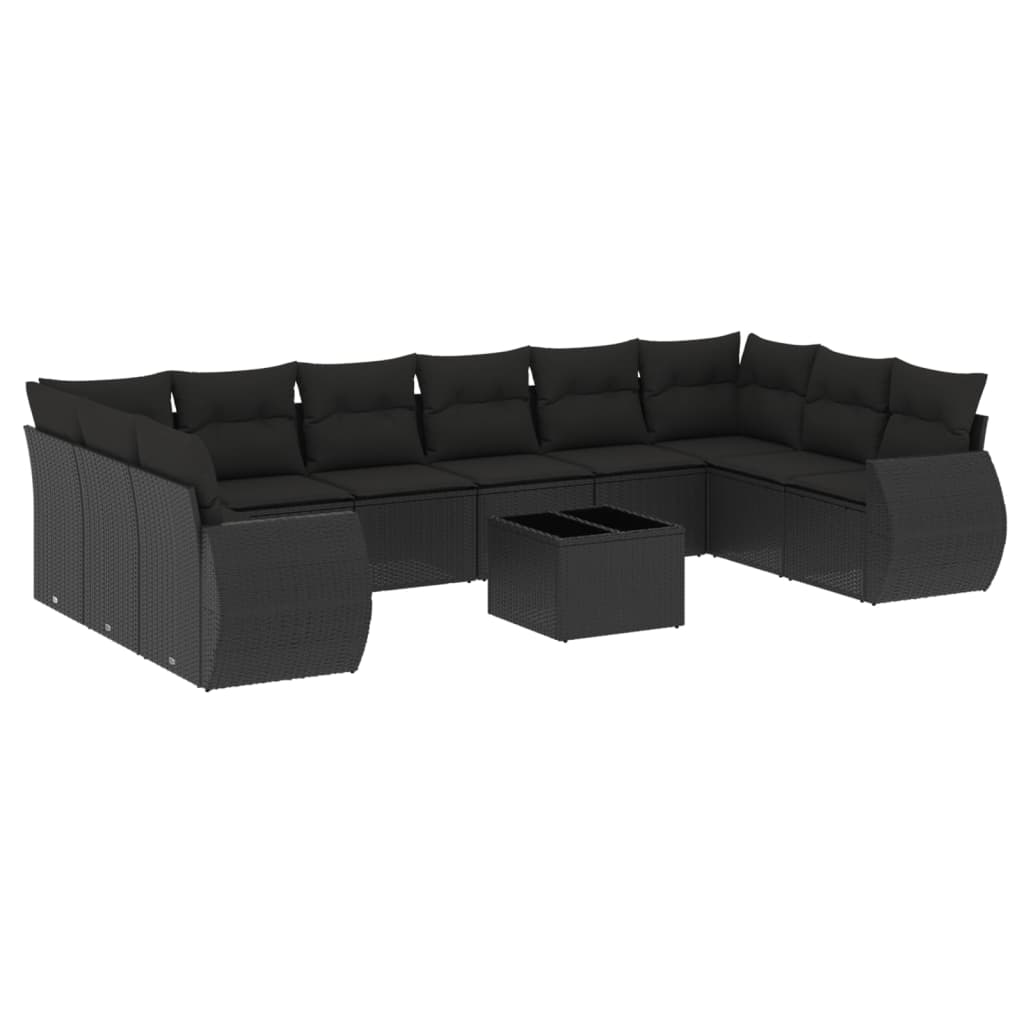 11 részes fekete polyrattan kerti ülőgarnitúra párnákkal (3254212)