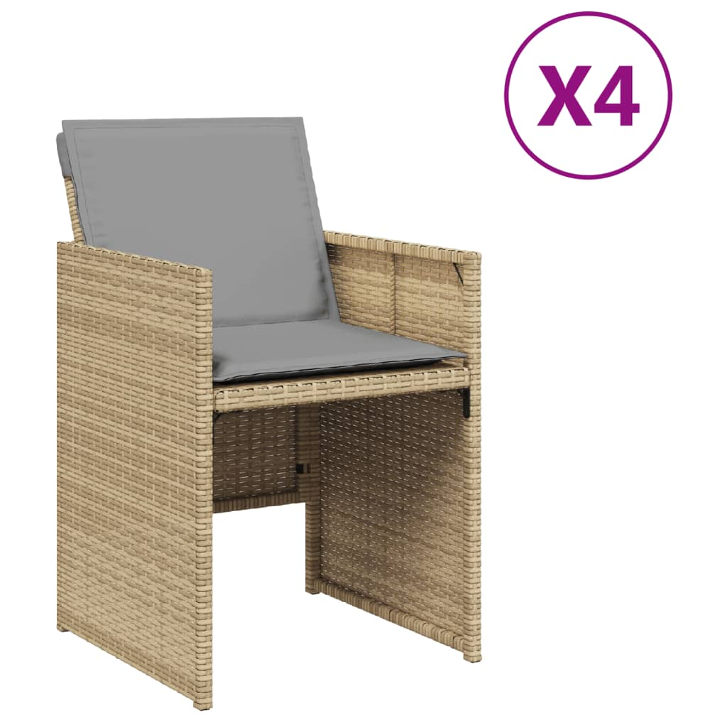 4 db vegyes bézs polyrattan kerti szék párnával (364938)