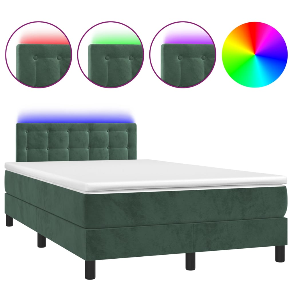 sötétzöld bársony rugós és LED-es ágy matraccal 120x200 cm (3134636)