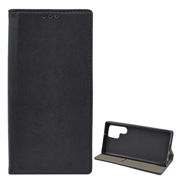 Tok álló, bőr hatású (FLIP, oldalra nyíló, asztali tartó funkció) FEKETE [Samsung Galaxy S22 Ultra 5G (SM-S908)] (5996591123523)