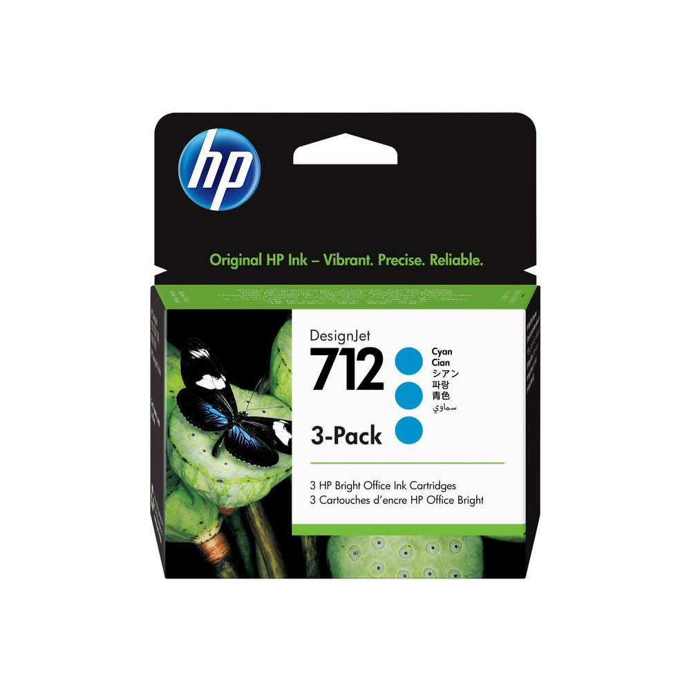 HP 712 3-pack 29-ml Cyan DesignJet Ink Cartridge atramentová náplň 3 kusov Originál Štandardná výťažnosť Azúrová (3ED77A)