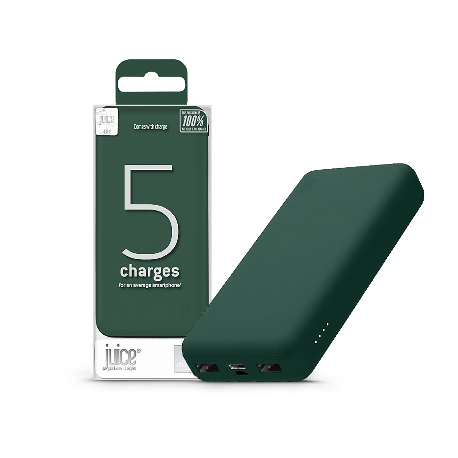 Univerzális hordozható, asztali akkumulátor töltő - Juice ECO 5 Power Bank - 2xUSB + Type-C - 15.000 mAh - zöld (JU195249)