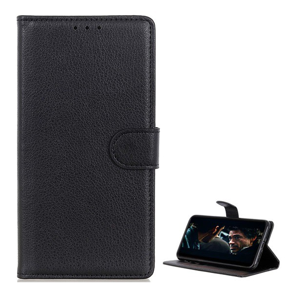 Tok álló, bőr hatású (FLIP, oldalra nyíló, asztali tartó funkció, prémium) FEKETE [Xiaomi Redmi Note 8 Pro] (5996457911295)