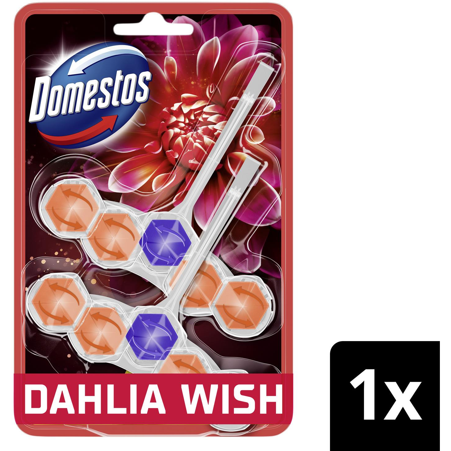 Domestos Aroma Lux WC frissítő blokk, Dahlia Wish koncentrált illóolajokkal 2 × 50 g (8720182903853)
