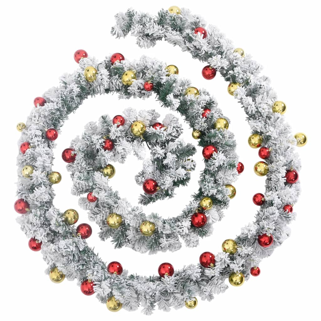 zöld PVC karácsonyi füzér gömbökkel és LED-ekkel 5 m (4019672)