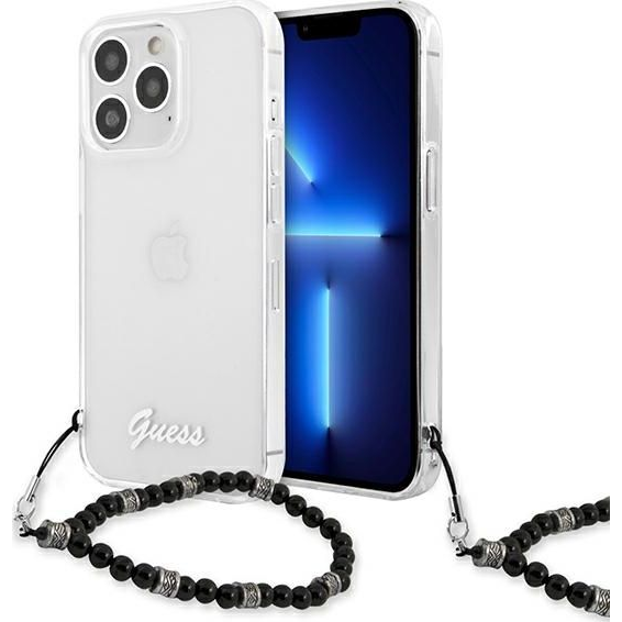 Guess PC Script and Black Pearls Apple iPhone 13 Pro Max hátlap tok, átlátszó (GUE1518CL)