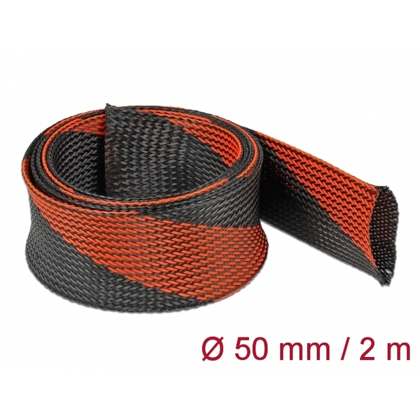 Delock Fonott kábelharisnya nyújtható 2 m x 50 mm fekete-piros