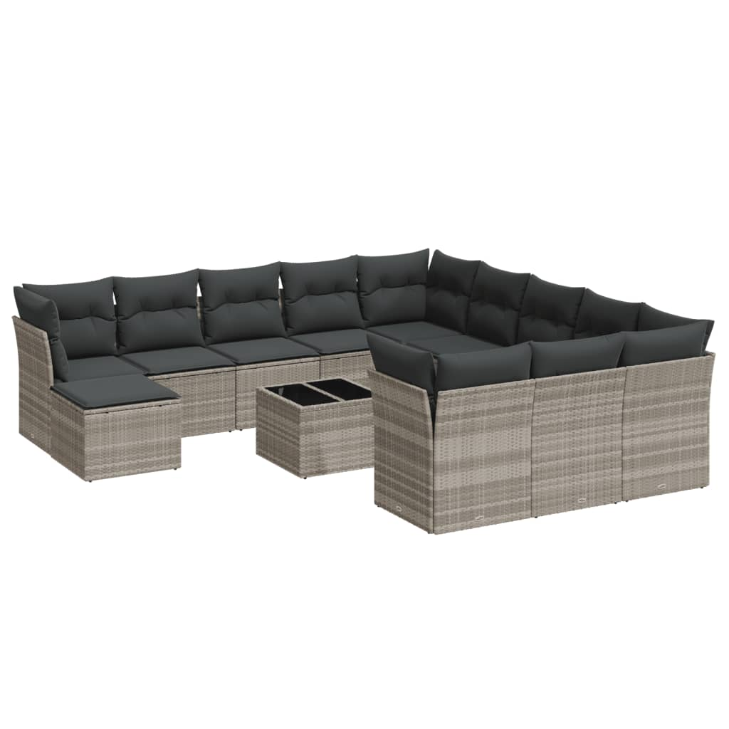 13 részes világosszürke polyrattan kerti ülőgarnitúra párnákkal (3250481)