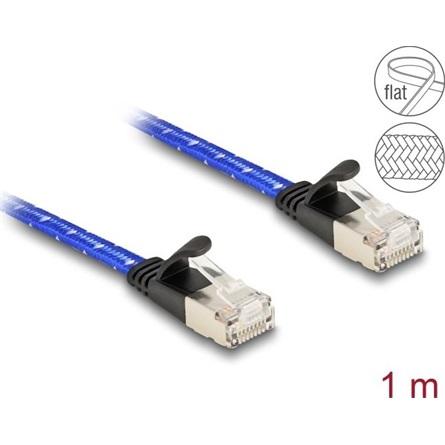 Delock RJ45 Flachband Netzwerkkabel mit Geflechtmantel Cat.6A U/FTP 1 m blau
