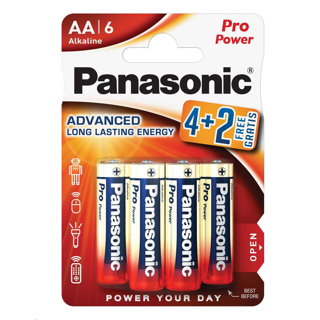 Panasonic 1.5V Alkáli AA ceruza elem Pro power (4+2db / csomag) (LR6PPG-6BP4-2) (LR6PPG-6BP4-2)