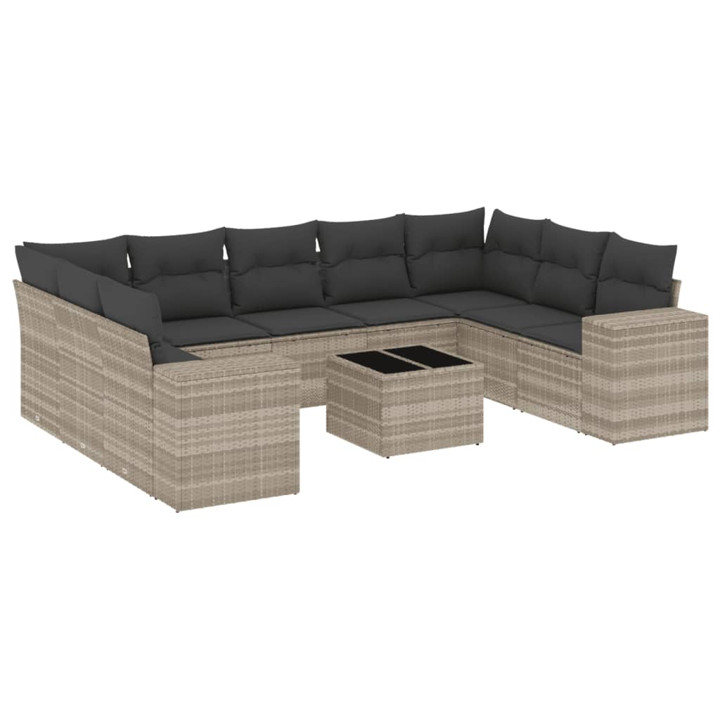10 részes világosszürke polyrattan kerti ülőgarnitúra párnákkal (3223011)
