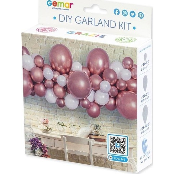 GoDan Girlanda balonowa DIY różowo-zł. 65 balonów+taśma