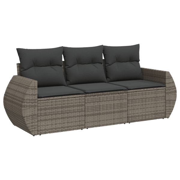  vidaXL vidaXL 3-częściowa sofa do ogrodu, z poduszkami, szara, polirattanowa