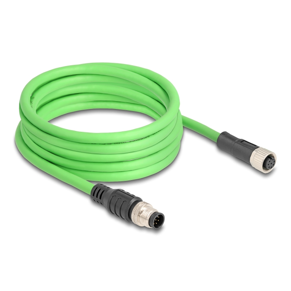 Adaptérový kabel M12 A-kódovaný 8-pinový samec-samice PUR TPU 5m Delock