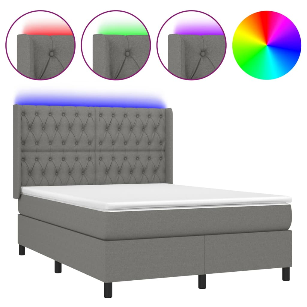 sötétszürke szövet rugós és LED-es ágy matraccal 140x200 cm (3138558)