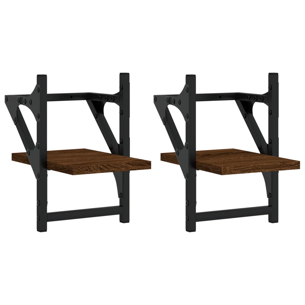 2 db barna tölgyszínű falipolc rúddal 20 x 25 x 30 cm (836232)