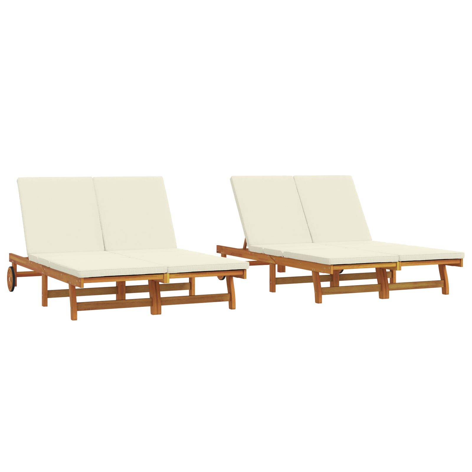 Két fős napozó, kerekekkel meg párnázattal, tömör akácfából (3325188)