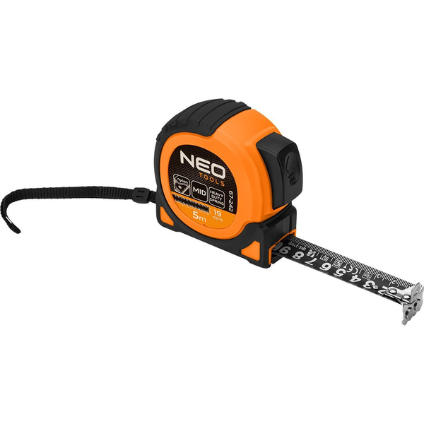 Neo Miara zwijana stalowa Super Black 5 m x 19 mm, auto blokada, dwa przyciski stop, magnes