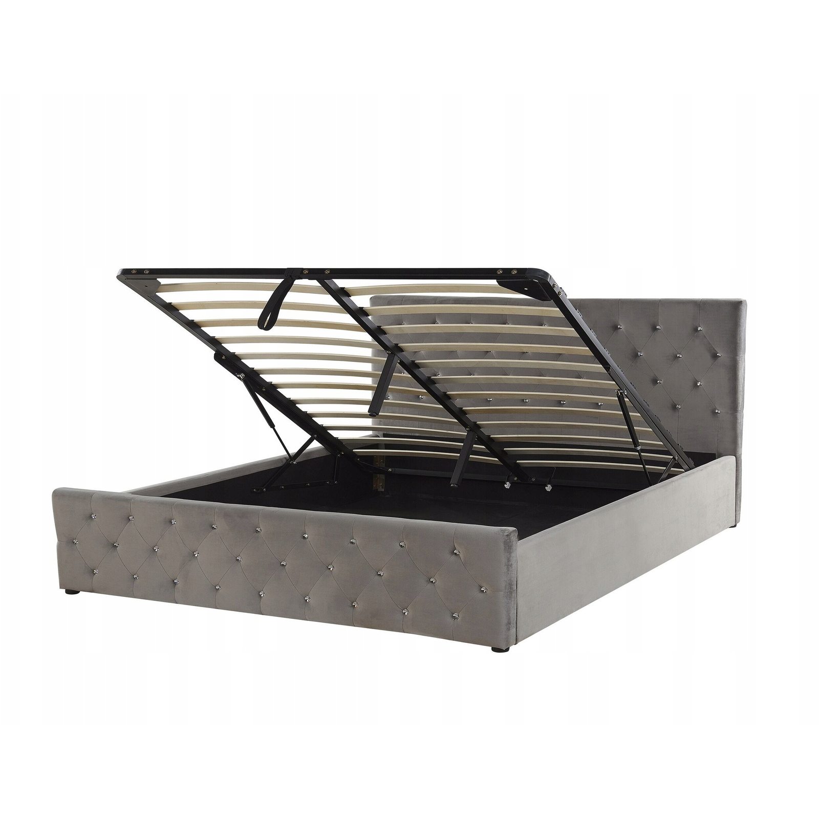Cama De Terciopelo Gris Con Almacenaje 160x200 Cm Amiens