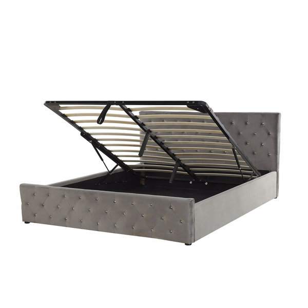 Cama De Terciopelo Gris Con Almacenaje 160x200 Cm Amiens